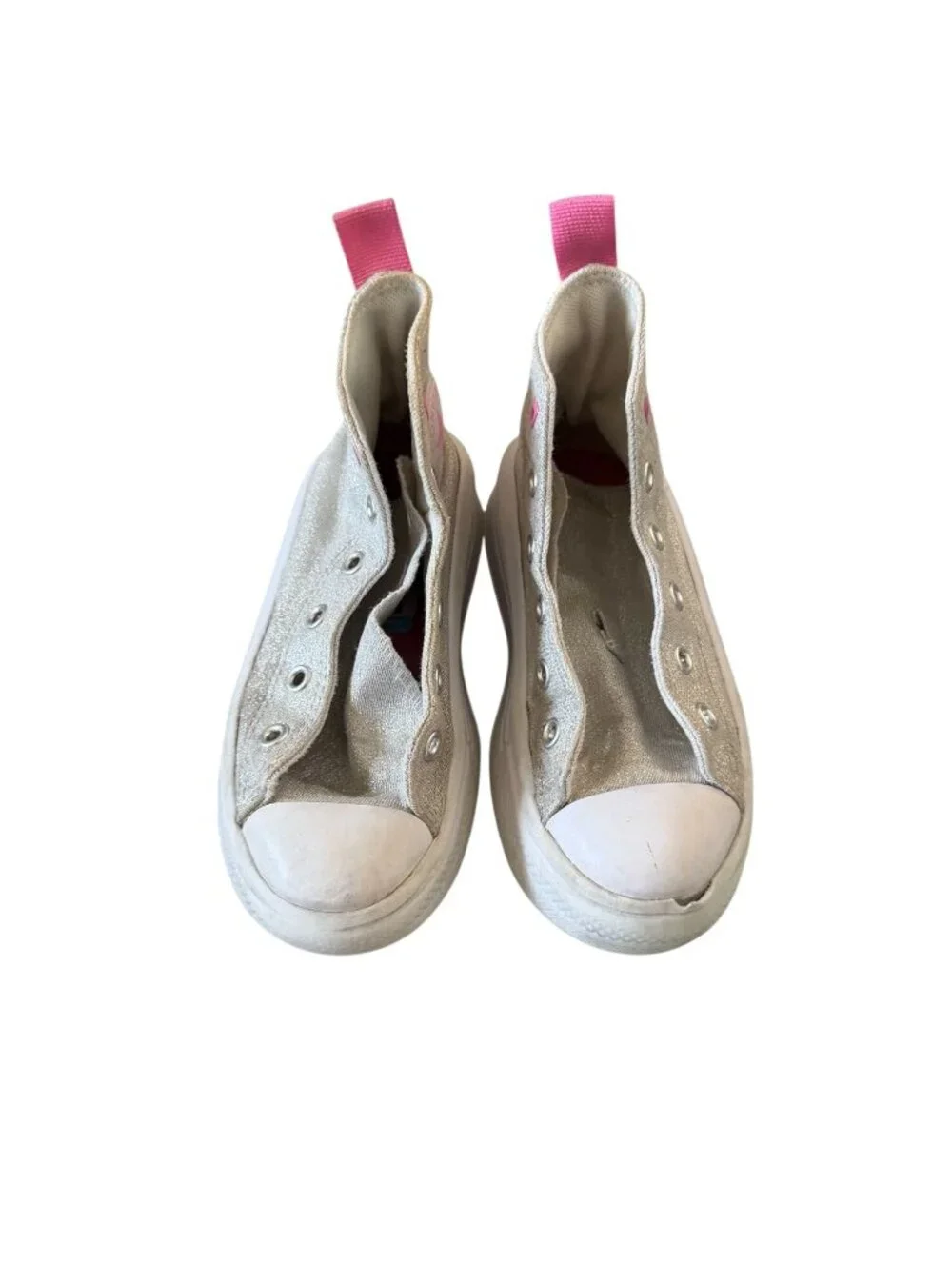 CONVERSE Girls Silver Platform Hi Top Sneakers Size 11.5